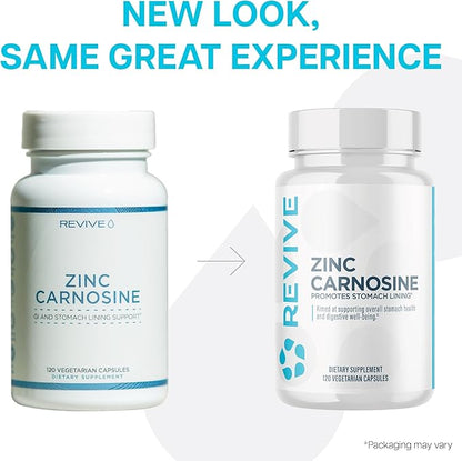 Revive MD Zinc Carnosine Supplement for Men & Women - Zinc & L-Carnosine to Support GI, Stomach Lining & Immune Health - Digestive Health Supplements Supports a Healthy Gut - 120 Vegetarian Capsules