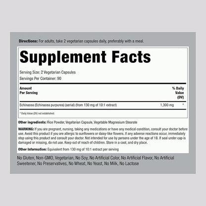 Piping Rock Echinacea Extract Capsules 1300mg | 180 Count | Herbal Supplement | Vegetarian, Gluten Free, Non-GMO