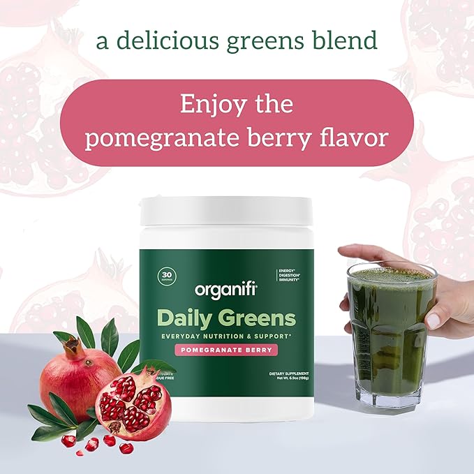 Organifi Daily Greens - Everyday Nutrition and Support - Greens Powder for Energy, Digestion, and Immunity, 30 Servings