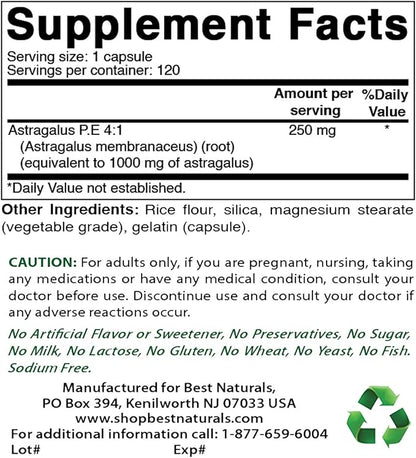 Best Naturals Astragalus Capsule, 1000 mg, 120 Count (Pack of 3)