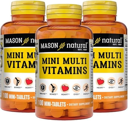 MASON NATURAL Mini Multi Vitamins, Vitamins A, C, D3, E, B1, B2, B3, B6, B12, Folate and Calcium for Overall Health, 300 Day Supply