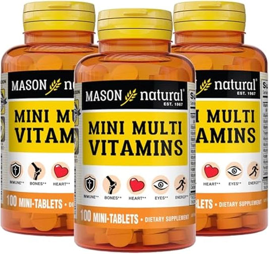 MASON NATURAL Mini Multi Vitamins, Vitamins A, C, D3, E, B1, B2, B3, B6, B12, Folate and Calcium for Overall Health, 300 Day Supply