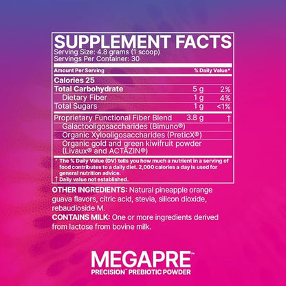 Microbiome Labs MegaPre Prebiotic Fiber Powder for Women, Men & Kids - Pineapple Orange Guava Prebiotic Fiber Supplement Powder with Clinically Tested Oligosaccharides for Microbial Support (5.5 Oz)