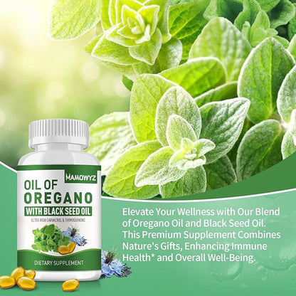 Organic Oregano Oil 400 Softgels Organic Oil of Oregano Capsules with Black Seed Oil | Immune Support, Digestive Health | Non-GMO, Gluten Free