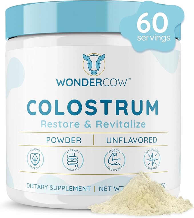 Colostrum Supplement Powder for Gut Health, Immune Support, Muscle Recovery & Wellness | Natural IgG Pure Whole Bovine Colostrum Superfood, Unflavored, 60 Servings