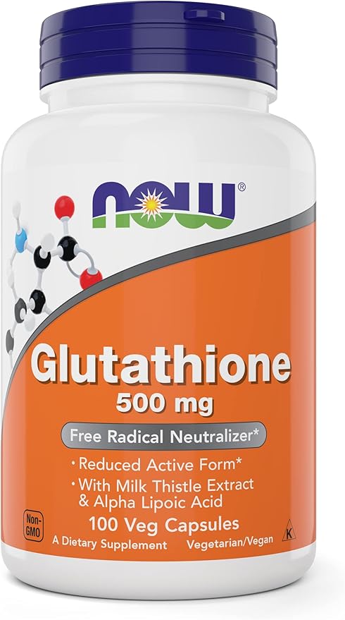 Now Glutathione 500 mg, 100 Vegan Capsules - Reduced Form GSH Supplement - Enhanced with Milk Thistle Extract and Alpha Lipoic Acid