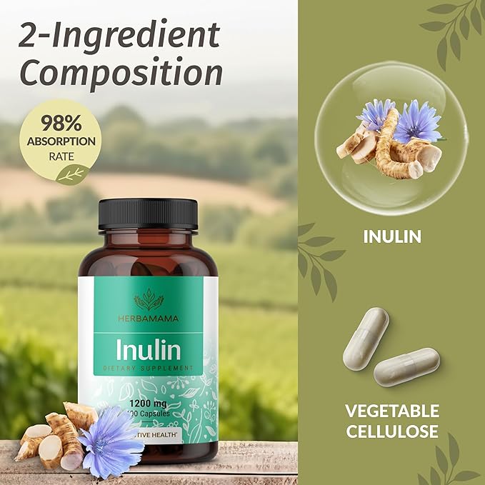 HERBAMAMA Inulin and Chicory Kit - Bundle of 1200 mg Inulin Fiber & 1200 mg Chicory Root Capsules - Vegan, Non-GMO, Gelatinl-Free - 2 Pack