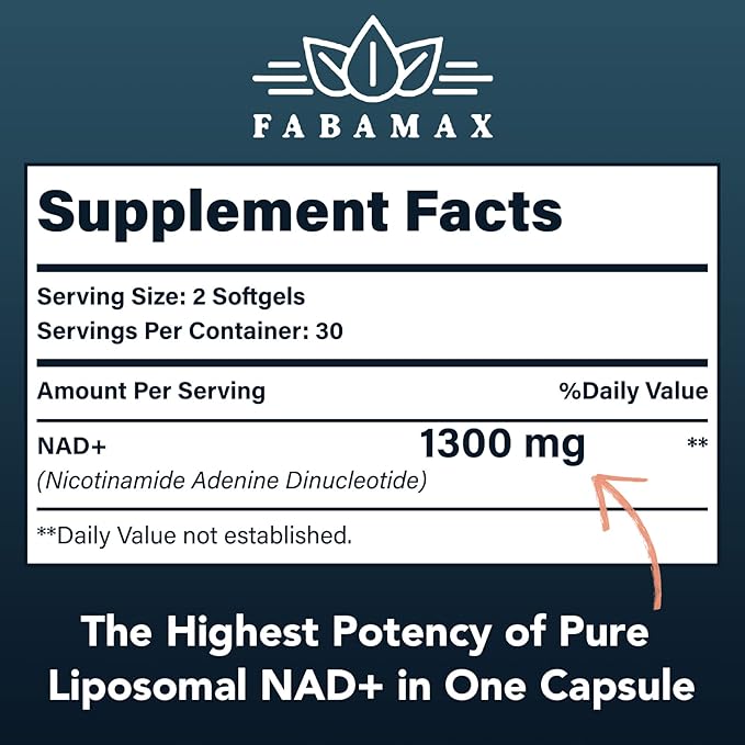 1600 mg Liposomal NAD Supplement 1600 mg, 98% Pure NAD+ Supplement, Superior Absorption, Alternative to Nicotinamide Riboside or NADH to Boost NAD+ for Aging Defense, Energy, Longevity, 240 Softgels