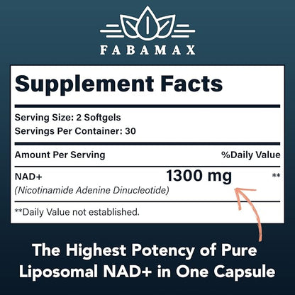 1600 mg Liposomal NAD Supplement 1600 mg, 98% Pure NAD+ Supplement, Superior Absorption, Alternative to Nicotinamide Riboside or NADH to Boost NAD+ for Aging Defense, Energy, Longevity, 240 Softgels