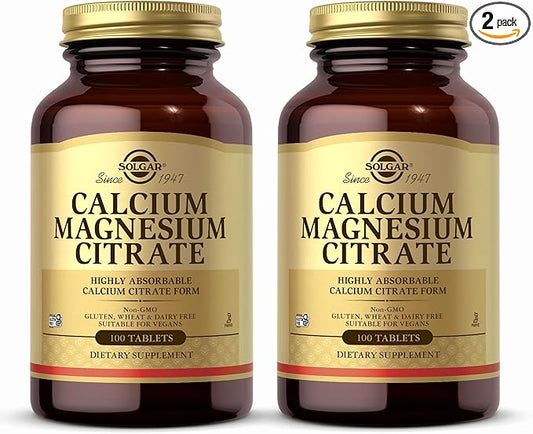 Solgar Calcium Magnesium Citrate - 100 Tablets, Pack of 2 - Non-GMO, Vegan, Gluten Free, Kosher - 40 Total Servings