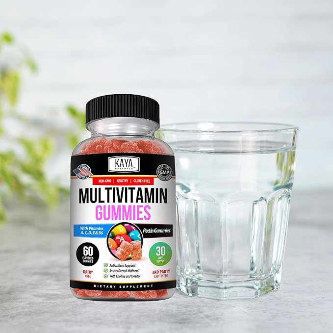 Kaya Naturals Adult Multi Vitamin Gummy, Biotin, Vitamin A, C & E, Including Zinc &Vitamin B-12, Folic Acid, Strawberry Flavor | Gluten-Free multivitamins Sweet Adult Gummies - 60 Gummies