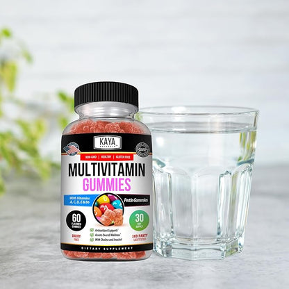 Kaya Naturals Adult Multi Vitamin Gummy, Biotin, Vitamin A, C & E, Including Zinc &Vitamin B-12, Folic Acid, Strawberry Flavor | Gluten-Free multivitamins Sweet Adult Gummies - 60 Gummies