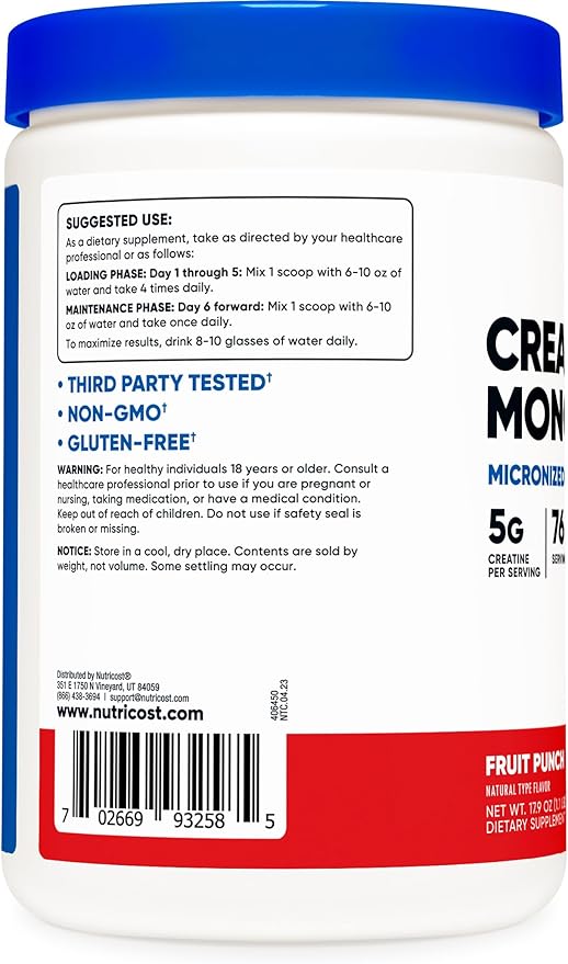 Nutricost Creatine Monohydrate Powder (Fruit Punch, 500 Gram)