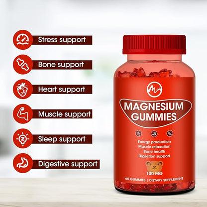 Magnesium Gummies 600mg High Strength - Fruity Flavors Gummy Bear, Healthy Mineral Supplements Promotes Muscle, Energy & Digestion