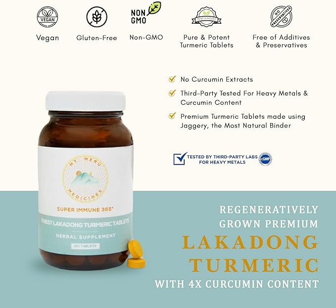 Turmeric Tablet Supplement - with High-Curcumin Lakadong Turmeric enhanced with Black-Pepper - Healthy Heart, & Healthy Immune System - 120 Vegan Tablets