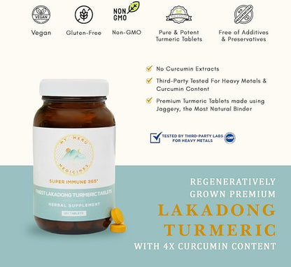 Turmeric Tablet Supplement - with High-Curcumin Lakadong Turmeric enhanced with Black-Pepper - Healthy Heart, & Healthy Immune System - 120 Vegan Tablets