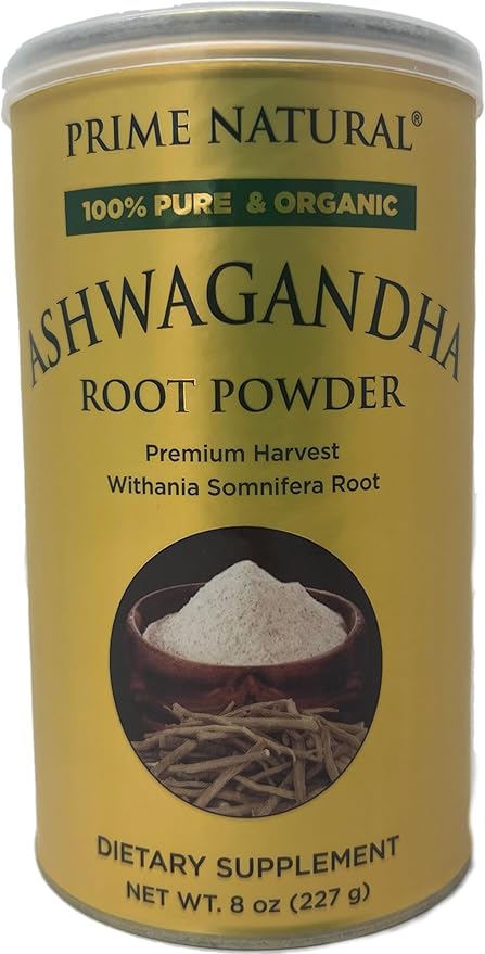 PRIME NATURAL Ashwagandha Root Powder 8oz | Ayurvedic Adaptogen for Calm, Vitality, Boosts Energy, Stamina | Pure, Raw, Vegan