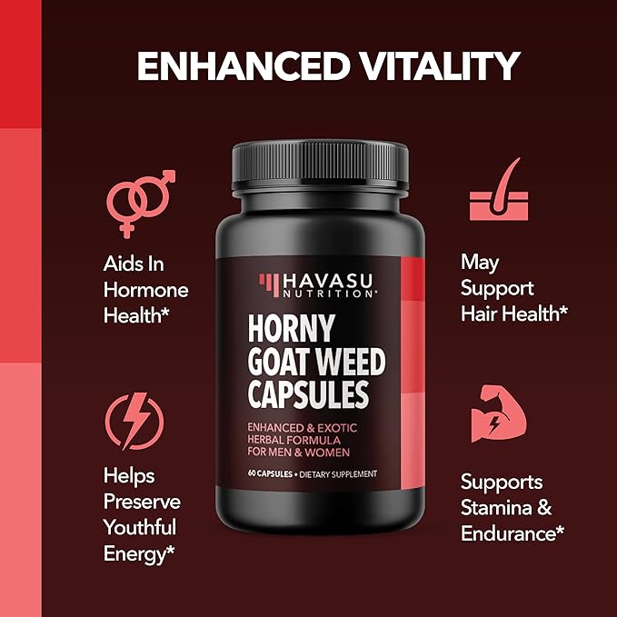 Horny Goat Weed Capsules for Men & Women - Extra Strength Performance & Energy Support with Tongkat Ali, Muira Puama, and Saw Palmetto - 1 Month Supply Herbal Supplement for Increased Endurance