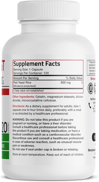 Bronson Red Yeast Rice 600 MG Monascus Purpureus Herbal Health, Non-GMO, 120 Capsules