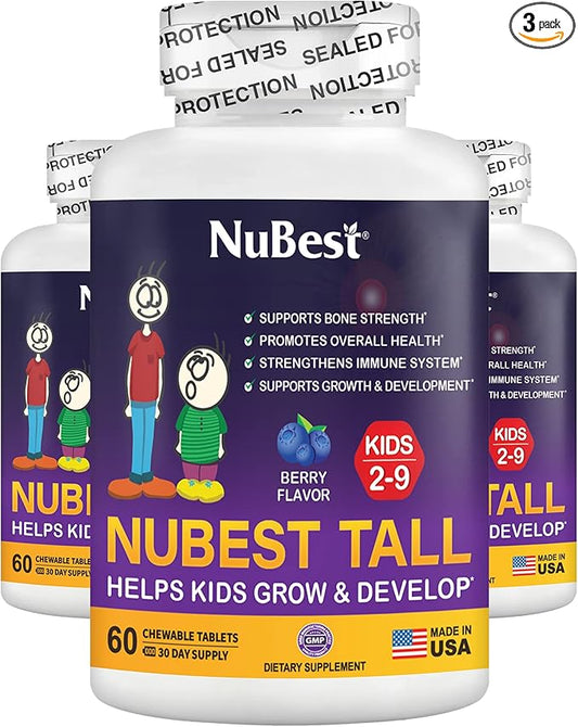 NuBest Tall Kids for Age 2 to 9 - Grow Taller, Height Growth, Immunity and Bone Strength - Kids Vitamins, Toddlers Vitamins - 60 Chewable Berry Tablets | 3 Pack