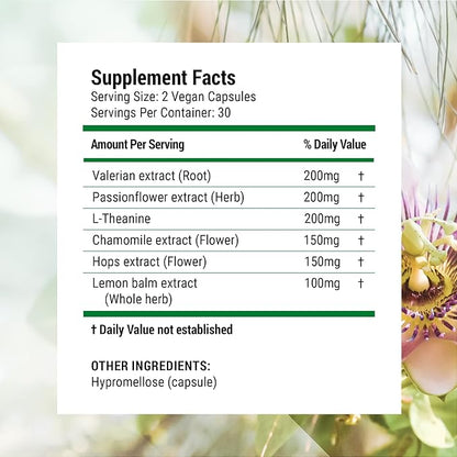 Nested Naturals Luna Sleep Supplement, Melatonin Free, Non-Habit Forming Herbal Sleep Supplement, Adult Bedtime Support, Help Sleeping w/Chamomile, Valerian, L-Theanine, 60 Vegan Capsules