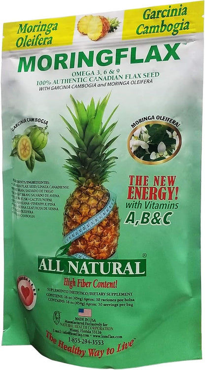 MORINGFLAX Bag Formula 100 Natural Canadian Flax Seed with Garcinia Cambogia and Moringa Oleifera Bag, Tan, 16 Ounce
