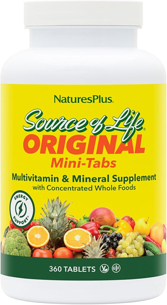 NaturesPlus Source of Life - 360 Mini-Tabs - Multivitamin & Mineral Supplement - Supports Natural Energy & Overall Well-Being - Gluten Free, Vegetarian - 60 Servings
