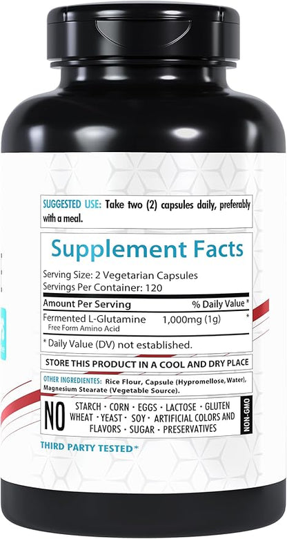 L-Glutamine 1000mg Capsules | 240 Veg Capsules | Amino Acid Fuel for Gut & Muscle Health | Non-GMO | Gluten-Free | Support for Recovery & Wellness | Made in The USA