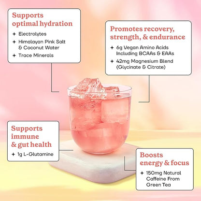 Fit & Lean Amino Hydration Plus Energy, Pre Workout Powder, 6g Vegan Essemtial Amino Acids, EAA, BCAA, Glutamine, Electrolytes & Natural Caffeine, Blue Raspberry, 30 Serve (30 Serve, Pink Lemonade)