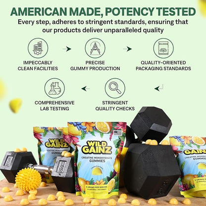 Creatine Monohydrate Gummies for Men & Women 5000mg - Made in USA, Potency Tested, Vegan, Supports Muscle Growth, Strength & Cognitive Function, Non-GMO Gluten-Free Lemon Flavored Creatine 150 Chews