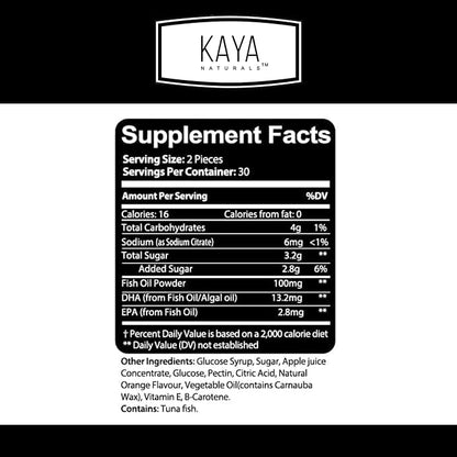 Kaya Naturals Omega 3 Fish Oil Gummies -Fish Oil Supplement with EPA & DHA Fatty Acids - Helps Support Brain, Eye, Heart Health & Immune Support - Non-GMO - 60 Count