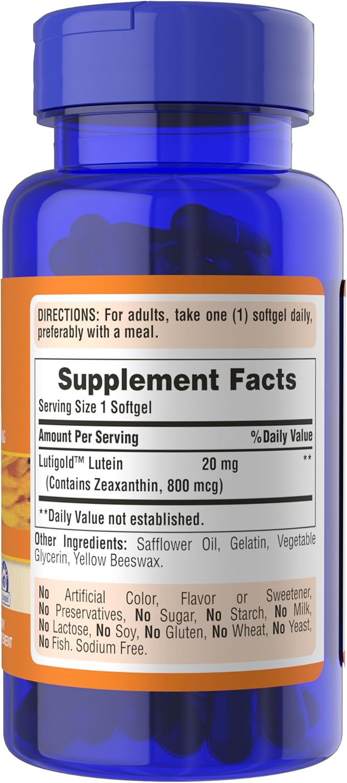 Puritan's Pride Premium Lutigold Lutein Carotenoid 20mg with Zeaxanthin for Men and Women, Dietary Supplement for Eye Health Support, 8 Month Supply, 120 Easy-to-Swallow Softgels, 2 Pack