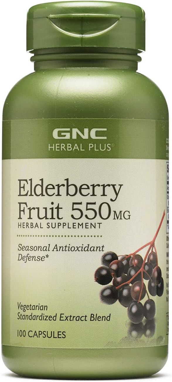 GNC Herbal Plus Elderberry Fruit 550mg, Vegetarian Supplement, 100 Servings