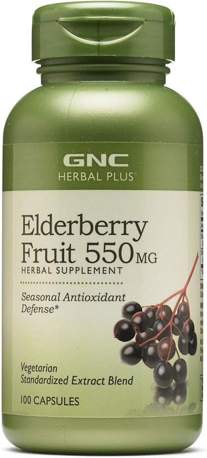 GNC Herbal Plus Elderberry Fruit 550mg, Vegetarian Supplement, 100 Servings