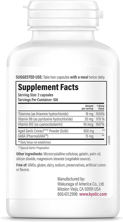 Kyolic Aged Garlic Extract Formula 101, Fatigue Relief, 200 Capsules (Packaging May Vary)