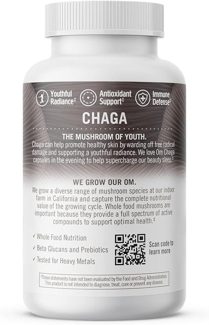 OM MUSHROOM SUPERFOOD Chaga Mushroom Capsules Supplement, Sacred Antioxidants & Immune Support, 90 Count, 30 Days