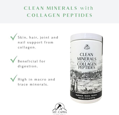 Mt. Capra Clean Minerals with Collagen Peptides | Whole Food Minerals from Goat Milk Whey and Grass-Fed Type I and III Collagen Peptides | 10 g Protein per Serving | Unflavored | 20 Servings - 23.8 oz