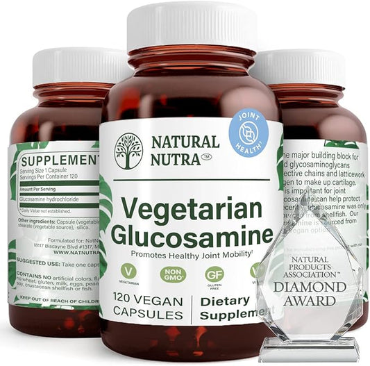Natural Nutra Vegan and Vegetarian Glucosamine Hydrochloride for Men and Women, Kosher, Shellfish Free, Plant Based, Joint Support Supplement, Helps Joints Health & Mucles Gristle, 750mg, 120 Capsules