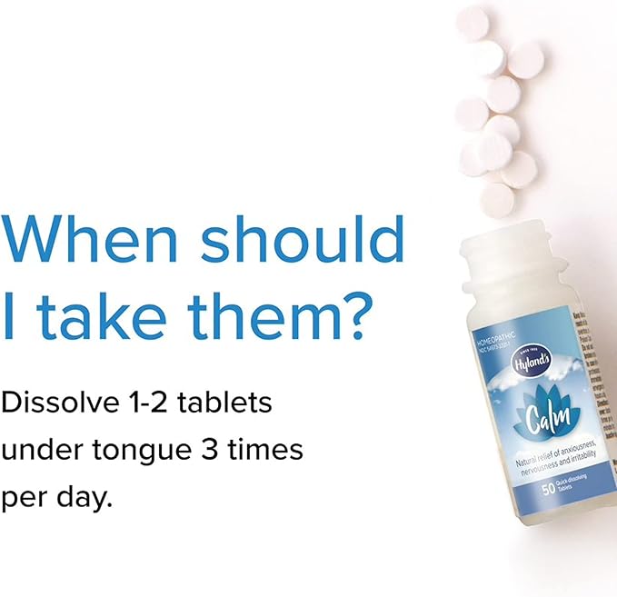 Hyland's Calm Tablets, Stress Relief Supplement, Natural Relief Of Anxiousness, Nervousness, And Irritability, 50 Count (Pack of 1, 50 Count Total)