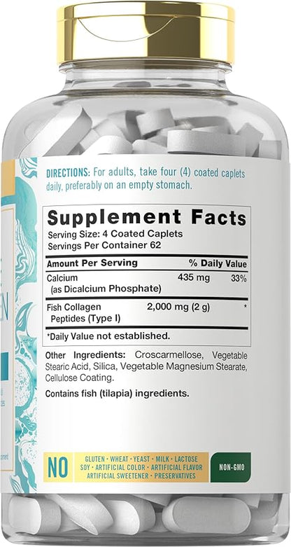 Carlyle Marine Collagen Pills | 250 Caplets | Wild Caught Collagen Peptides | Non-GMO, Gluten Free