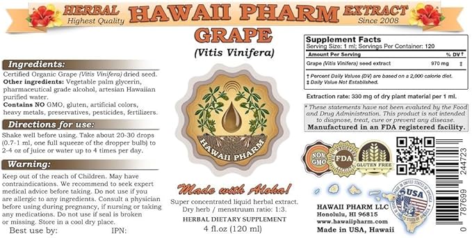 Grape Liquid Extract, Grape (Vitis Vinifera) Seed Tincture Supplement 2 oz