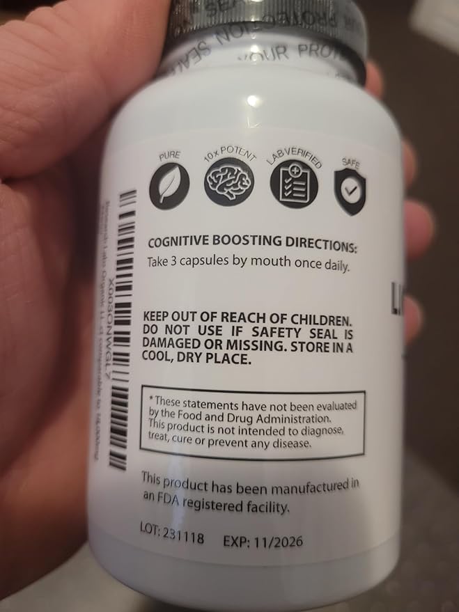 Research Labs Organic Lions Mane Supplement Capsules, 2 Fer 1 Ad - 240 Capsules w/Patent Litropane™ Immune System Booster Nootropic Brain Support Mushroom Supplement. 10X Extract comparable 18000mg