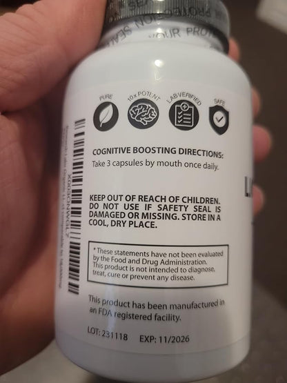 Research Labs Organic Lions Mane Supplement Capsules, 2 Fer 1 Ad - 240 Capsules w/Patent Litropane™ Immune System Booster Nootropic Brain Support Mushroom Supplement. 10X Extract comparable 18000mg