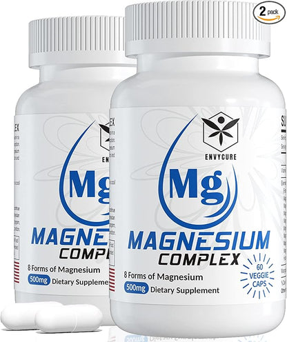 Magnesium Complex Supplement 8 Forms, 500mg Magnesium Glycinate, Malate, Citrate, High Absorption Mg for Calm, Sleep, Mood & Healthy Muscle, Pack of 2, Total 120 Vegan Capsules