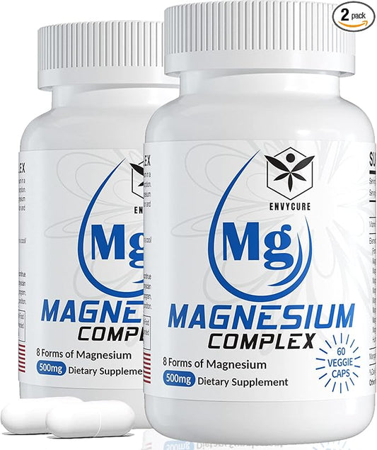 Magnesium Complex Supplement 8 Forms, 500mg Magnesium Glycinate, Malate, Citrate, High Absorption Mg for Calm, Sleep, Mood & Healthy Muscle, Pack of 2, Total 120 Vegan Capsules