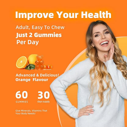 Calcium Magnesium Zinc Gummies with Vitamin D3 & K2 - High Potency Enhanced Absorption -60 OrangeGummies Flavored