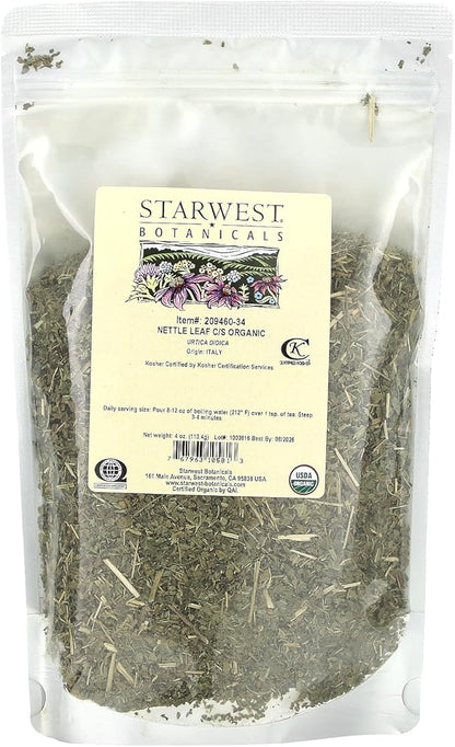 Starwest Botanicals Organic Nettle Leaf Tea, Cut and Sift, 4 oz (113.4 g)