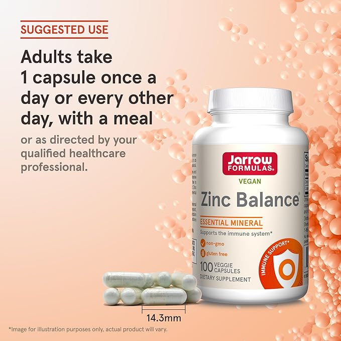 Jarrow Formulas Zinc Balance 15 mg - 100 Servings (Veggie Caps) Includes Copper Essential Mineral for Immune System Support - Immune Support Supp - Gluten Free Zinc Copper Supp - Vegan, Pack of 12