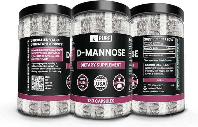 PURE ORIGINAL INGREDIENTS D-Mannose (730 Capsules) No Magnesium Or Rice Fillers, Always Pure, Lab Verified