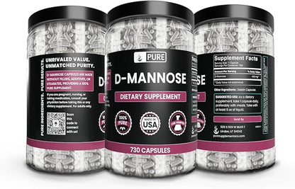 PURE ORIGINAL INGREDIENTS D-Mannose (730 Capsules) No Magnesium Or Rice Fillers, Always Pure, Lab Verified